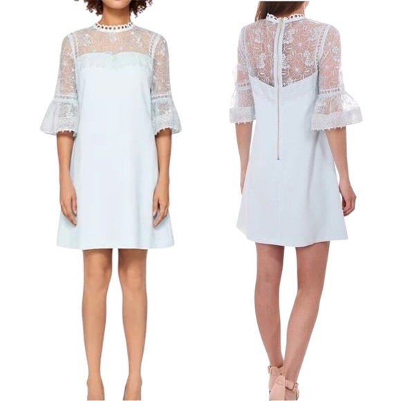 Ted Baker London Pastel Blue Embroidered Rachael Lace Elegant Dress - Picture 1 of 9